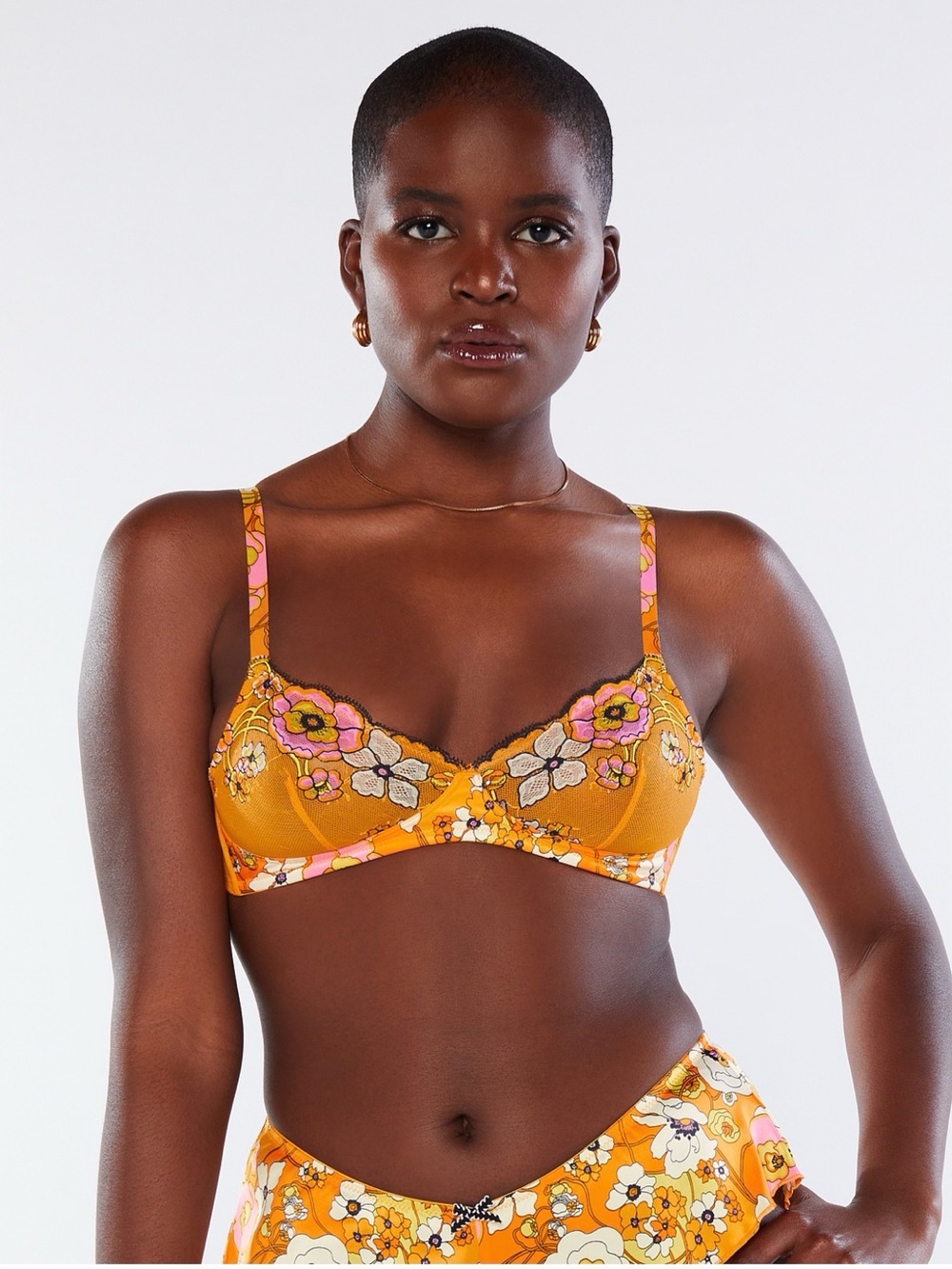 Savage X Fenty Puff Flowers Unlined Demi Bra - Yellow Floral Mesh